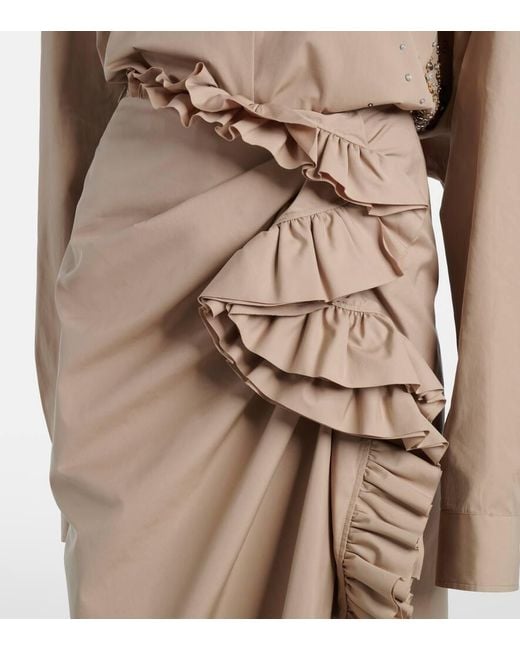 Falda Midi Drapeada Con Volantes Dries Van Noten de color Natural