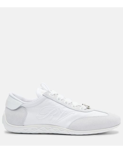Roger Vivier White Viv Low Suede-Trimmed Sneakers