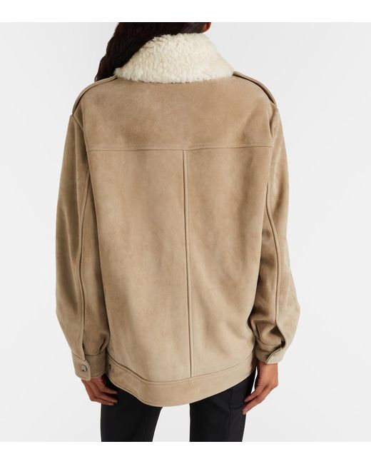 Nour Hammour Natural Drey Shearling-Trimmed Suede Jacket