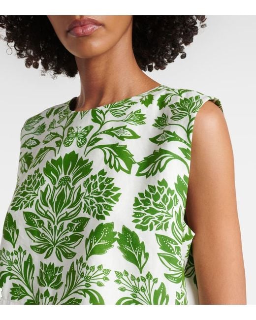 Farm Rio Green Delicate Tapestry Linen-Blend Top