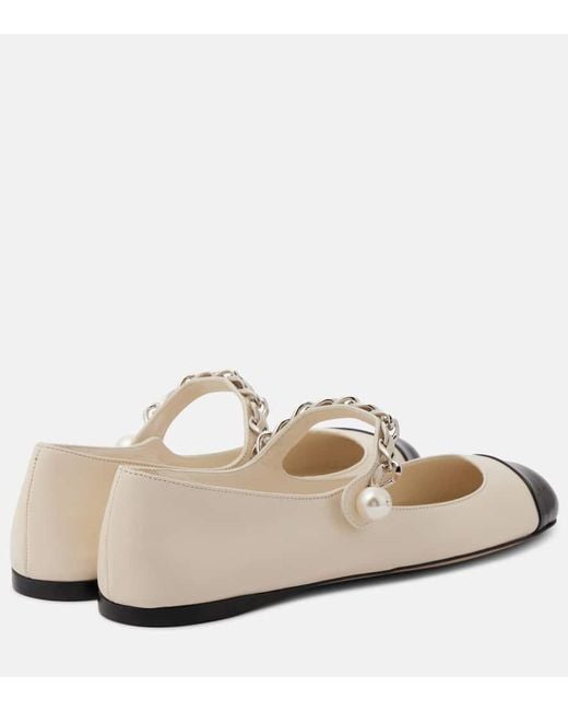 Miu Miu Natural Embellished Leather Ballet Flats