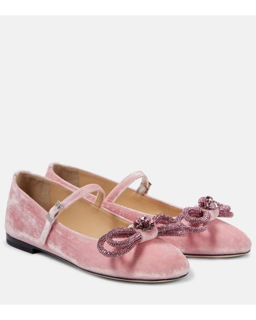 Mach & Mach Pink Double Bow Velvet Ballet Flats