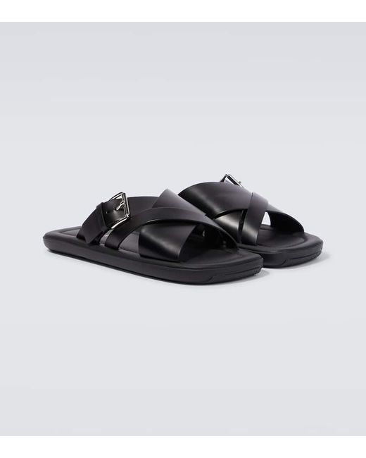 Prada Black Brushed Double Crisscross Sandals for men