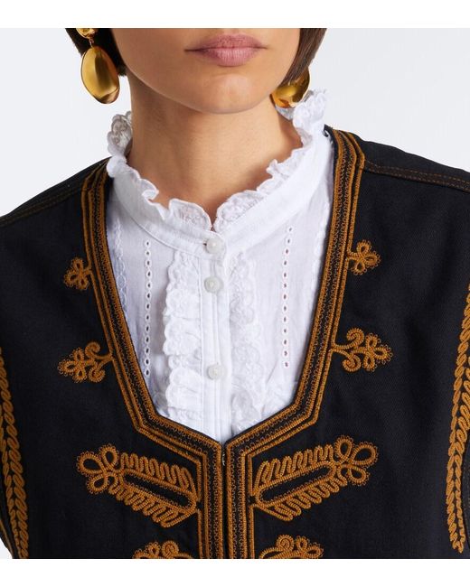 Isabel Marant Black Edmee Embroidered Denim Vest