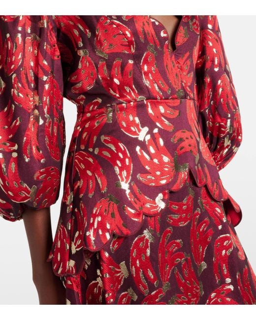 Farm Rio Red Bossa Banana Jacquard Midi Dress