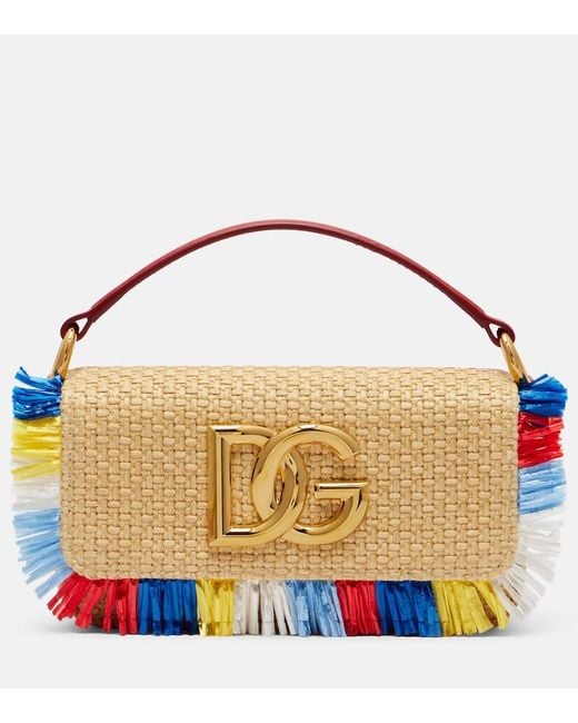 Dolce & Gabbana Blue 3.5 Small Raffia-Effect Crossbody Bag