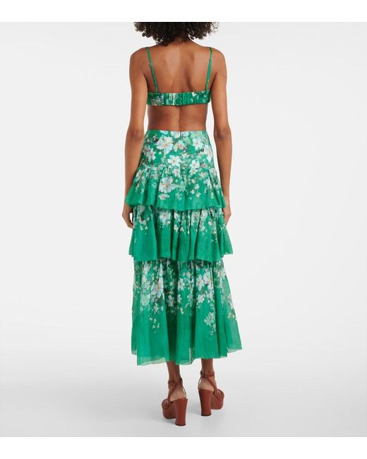 Zimmermann Green Everley Draped Bow-Detail Ramie Bralette