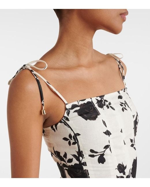 Self-Portrait White Floral Linen And Cotton Midi Dress