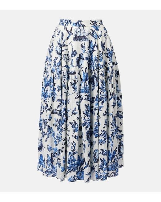 Erdem Blue Floral Jacquard Midi Skirt