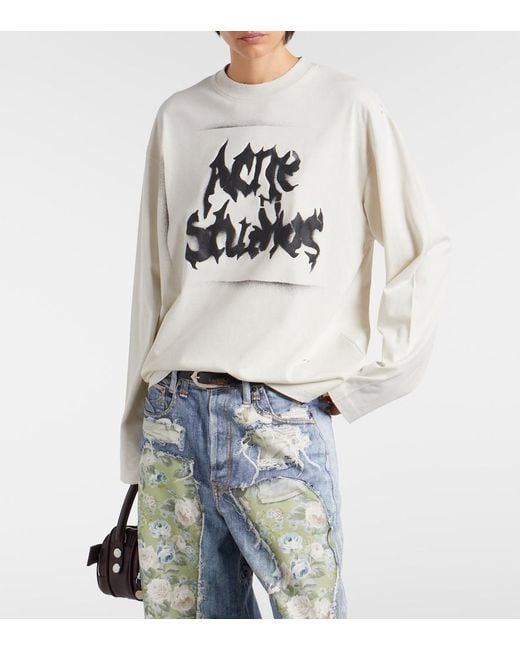 Acne White Logo Cotton-Blend Jersey Sweatshirt
