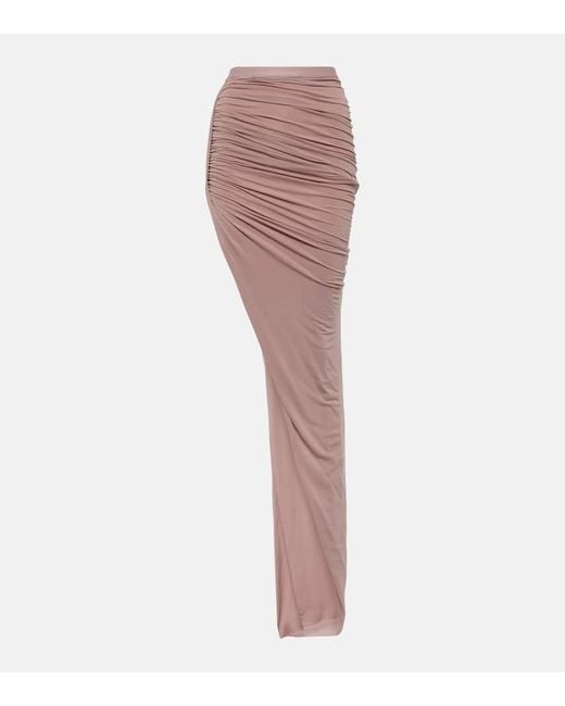 Rick Owens Pink Asymmetric High-Rise Cupro-Blend Maxi Skirt