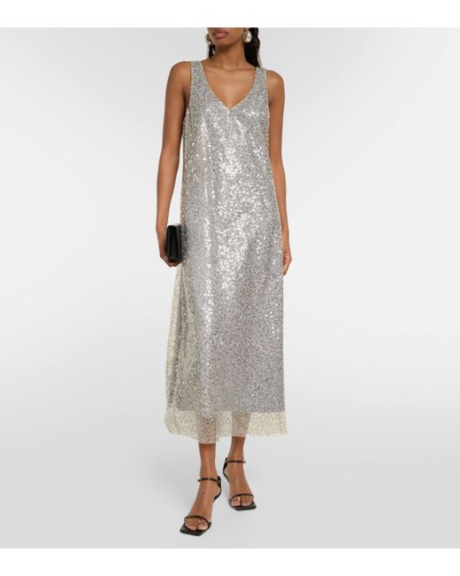 Vince Gray Lucite Sequined Metallic Slip Dress