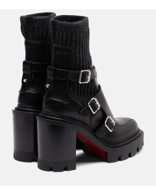Christian Louboutin Black Cortinetta College 100 Ribbed-Knit Trimmed Leather Ankle Boots