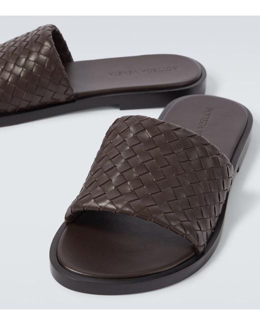 Bottega Veneta Brown Elio Intrecciato Leather Slides for men