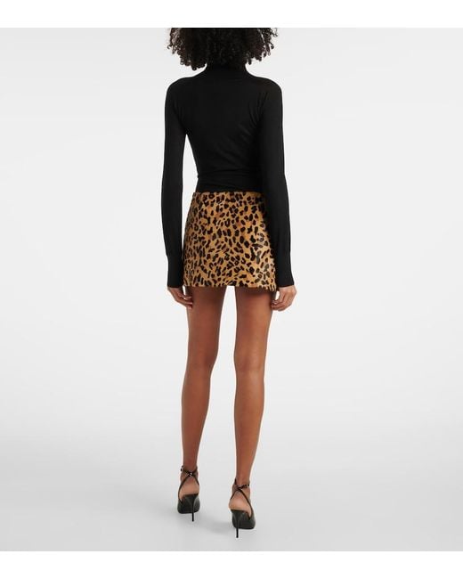 Alaïa Natural Leopard-Print Calf Hair Miniskirt