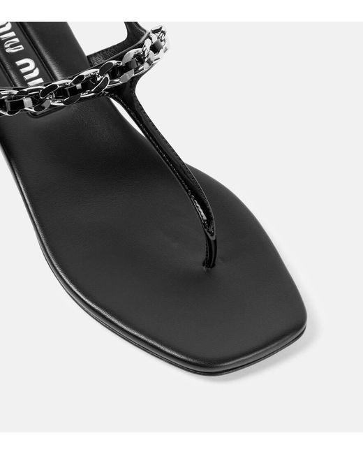 Miu Miu Gray Patent Leather Thong Sandals