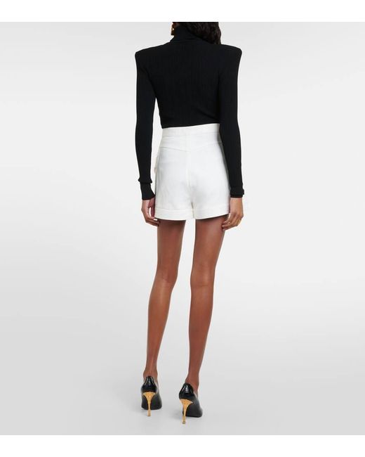 Balmain Highrise Denim Shorts in White Lyst