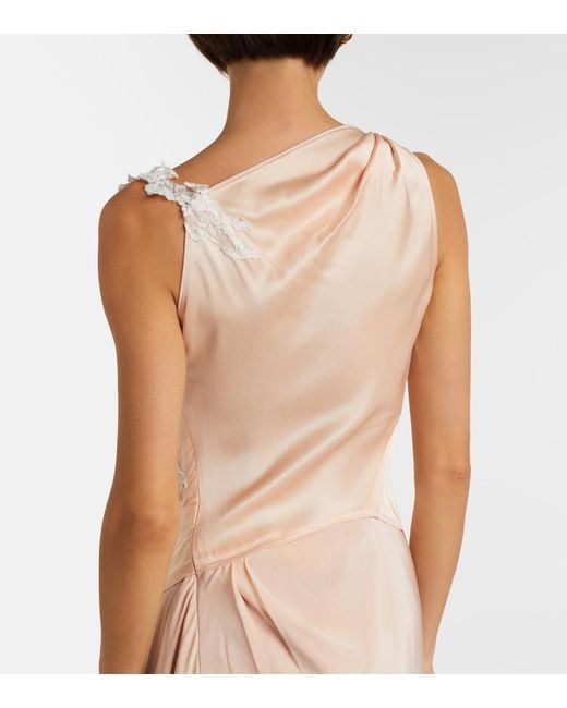 Victoria Beckham Pink Lace-Trimmed Crepe Satin Midi Dress