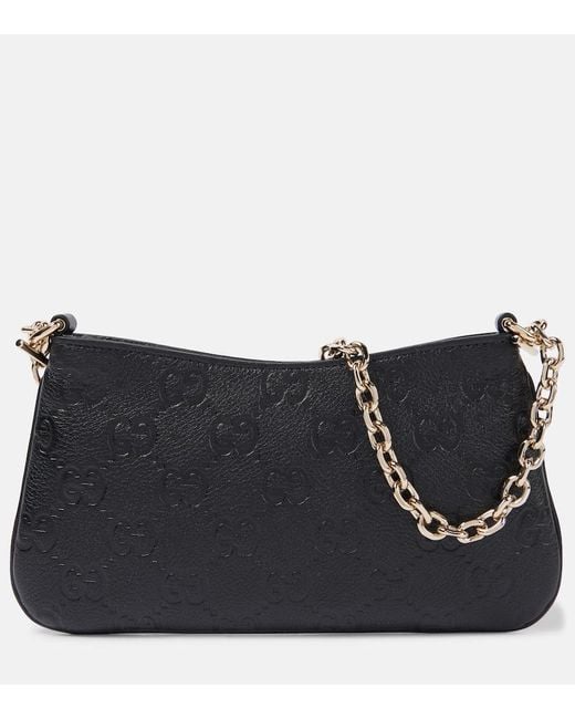 Gucci Black Gg Mini Debossed Leather Shoulder Bag