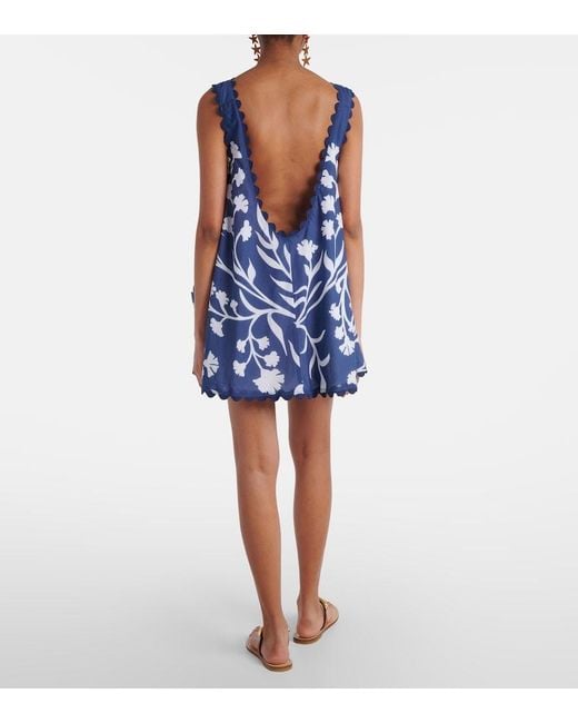 Juliet Dunn Blue Floral Scalloped Cotton Minidress