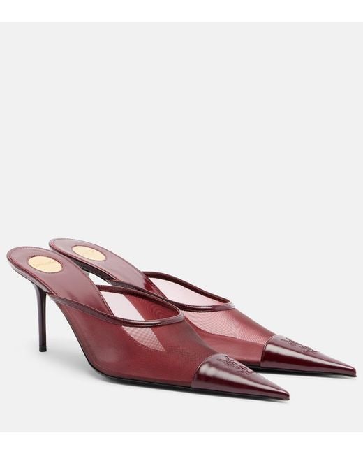 Saint Laurent Pink Renee Mesh And Leather Mules