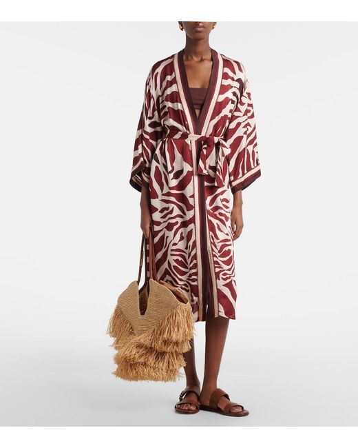 Poupette Red Erica Printed Satin Kaftan