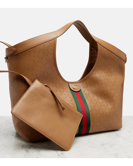 Gucci Brown Giglio Large Leather Tote Bag