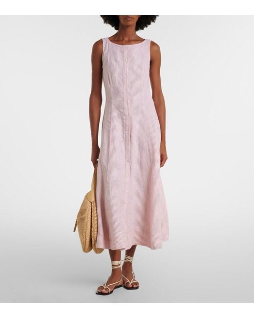 Polo Ralph Lauren Pink Striped Linen Midi Dress