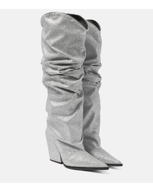 Alexandre Vauthier Gray Glitter Knee-high Boots