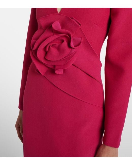 Roland Mouret Red Floral-Applique Crepe Midi Dress