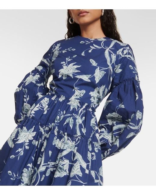 Mini-robe En Popeline De Coton À Imprimé Fleuri Et À Fronces Erdem en coloris Blue