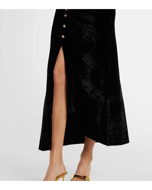 Rabanne Black Embellished Ruched Velvet Midi Dress