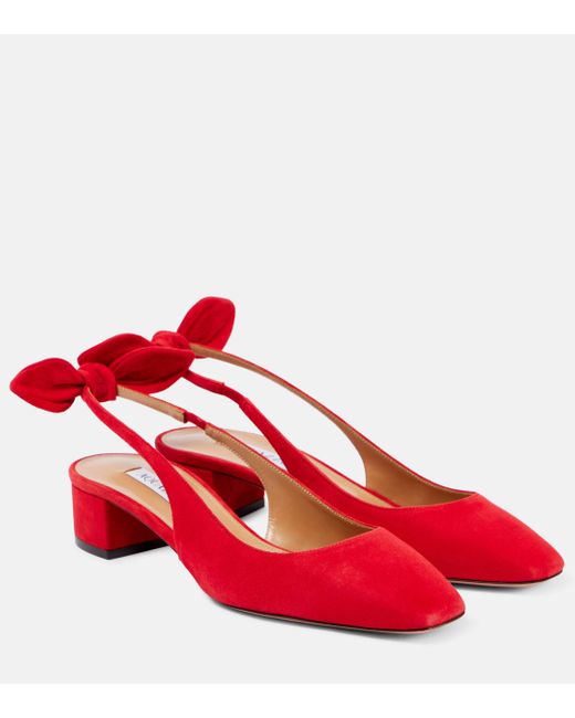 Aquazzura Red Very Bow Suede Slingback Pumps