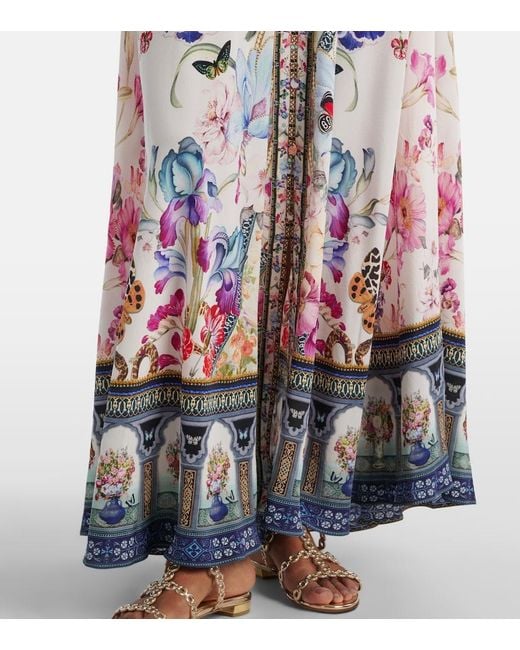 Camilla White Crystal-Embellished Ruffled Floral-Print Silk Maxi Dress
