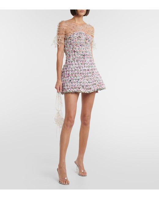 SUSAN FANG White Beaded Crochet Minidress