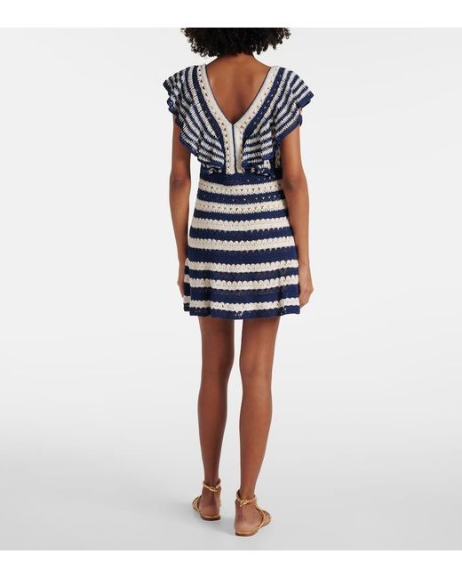 Anna Kosturova Blue Farrah Crochet Cotton Minidress