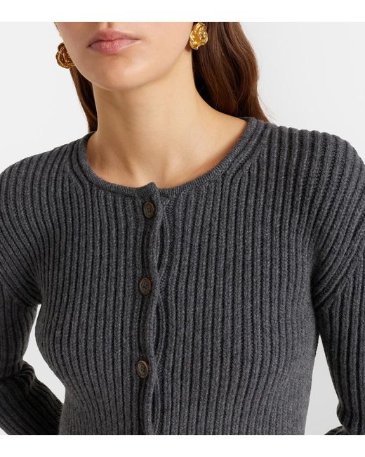 Magda Butrym Black Cropped Crochet-Trimmed Cashmere Cardigan