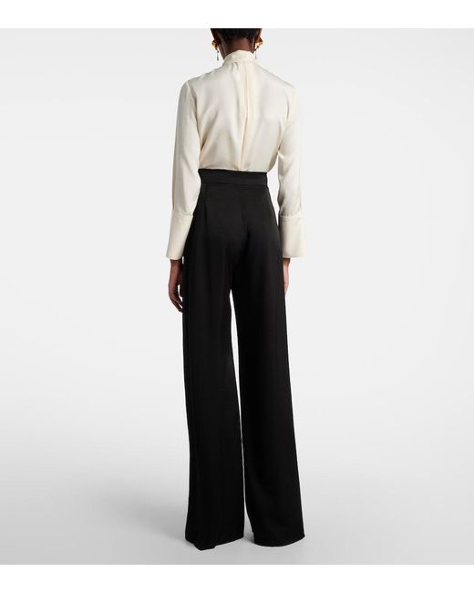 Max Mara Black Divo Satin Wide-Leg Pants