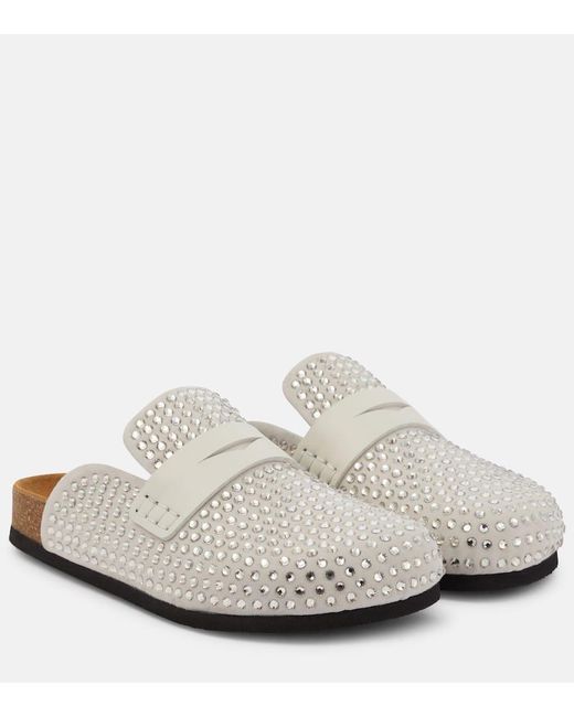 J.W. Anderson White Crystal-Embellished Suede Slippers