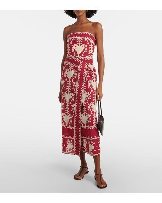 Johanna Ortiz Red Printed Cotton Wrap Dress