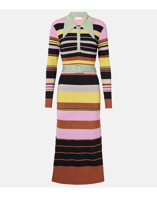RIXO London Women's Striped Metallic Midi Dress