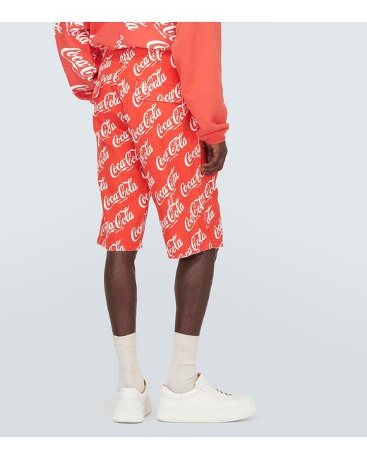 ERL Red Printed Cotton Canvas Bermuda Shorts for men