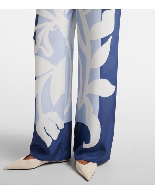 Sir Blue Sorrento Printed Silk Satin Wide-Leg Pants