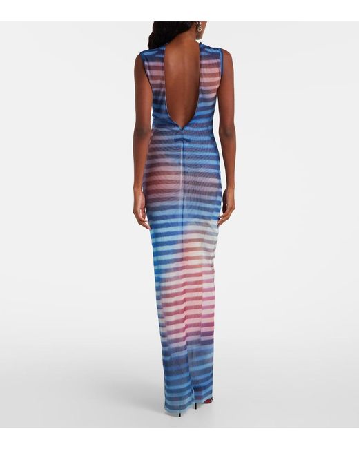 Jean Paul Gaultier Blue Air Striped Tulle Maxi Dress