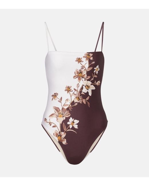 Agua Bendita White Durazno Embellished Floral Swimsuit