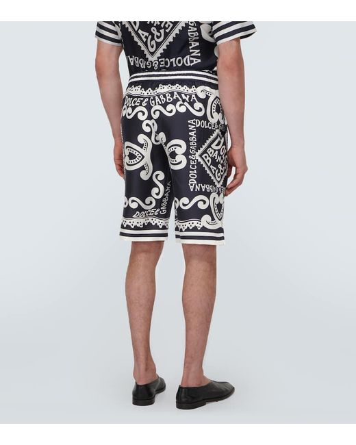 Shorts in twill di seta con stampa di Dolce & Gabbana in Blue da Uomo