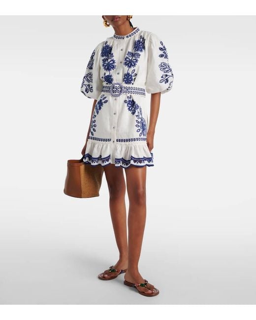 Farm Rio Blue Minikleid Richelieu Aus Leinen