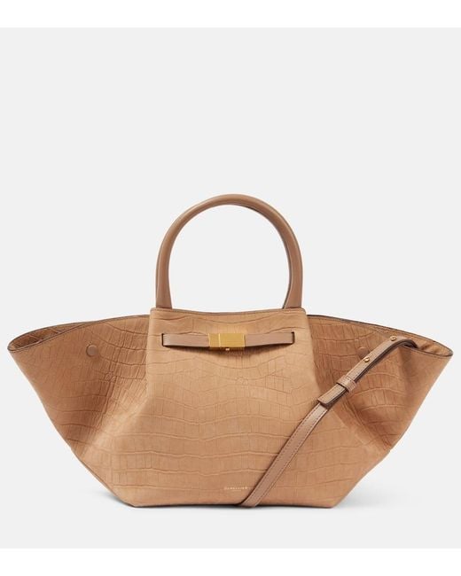 DeMellier London Brown New York Midi Croc-Effect Leather Tote Bag