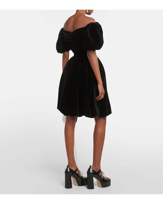 Simone Rocha Black Off-Shoulder Velvet Mini Dress