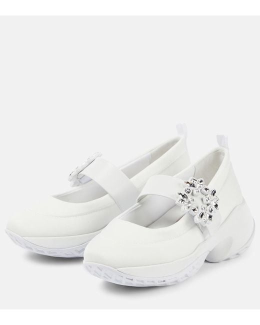 Roger Vivier White Ballerina Viv' Run Technical Fabric With Rhinestone Buckle